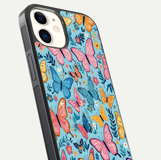 Spring Wing Garden Glass Case for iphone-12 close-up angled shot highlighting petal details and reflection