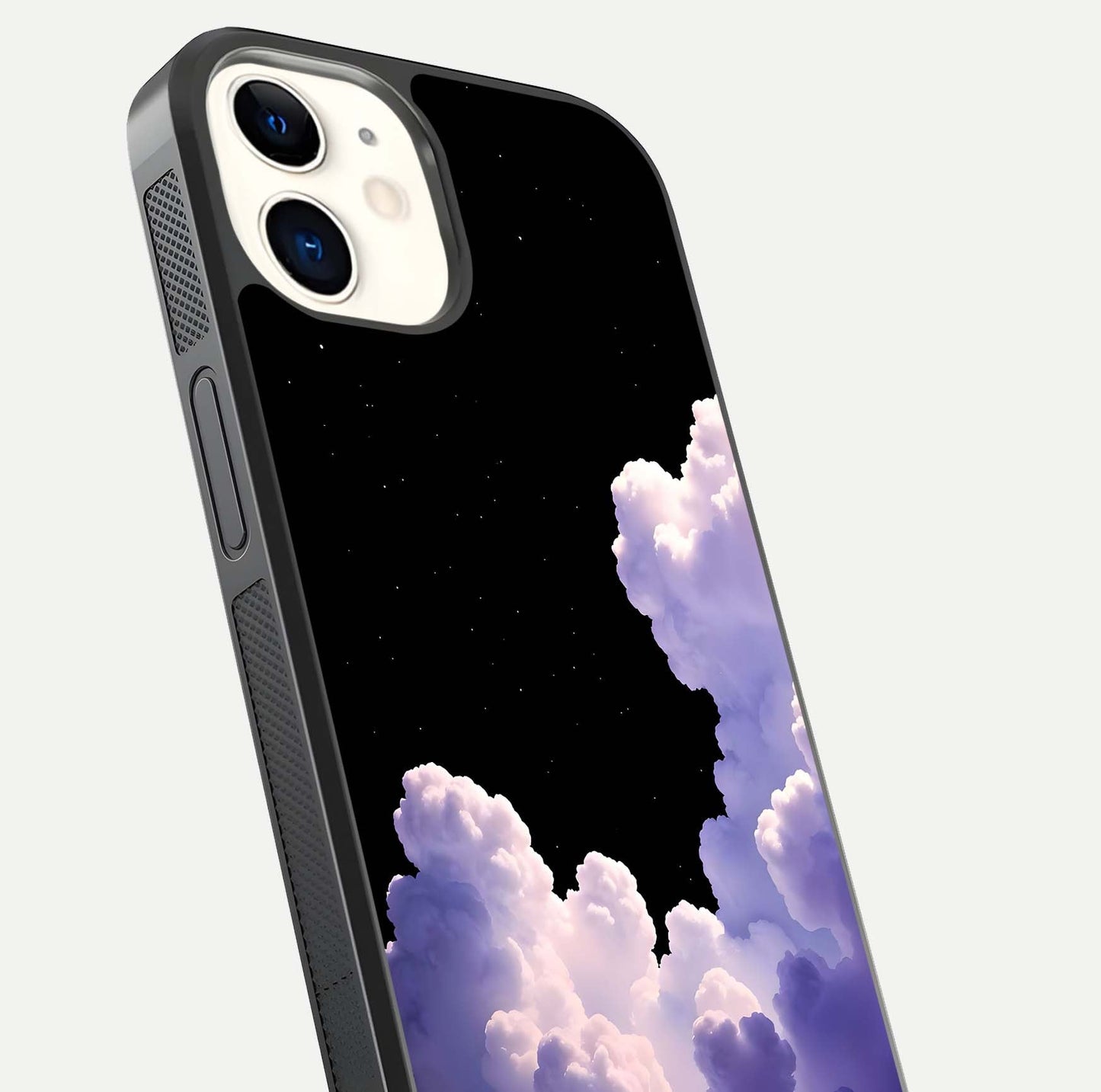Starlit Night Whispers Glass Case for iphone-12 close-up angled shot highlighting stars and reflection