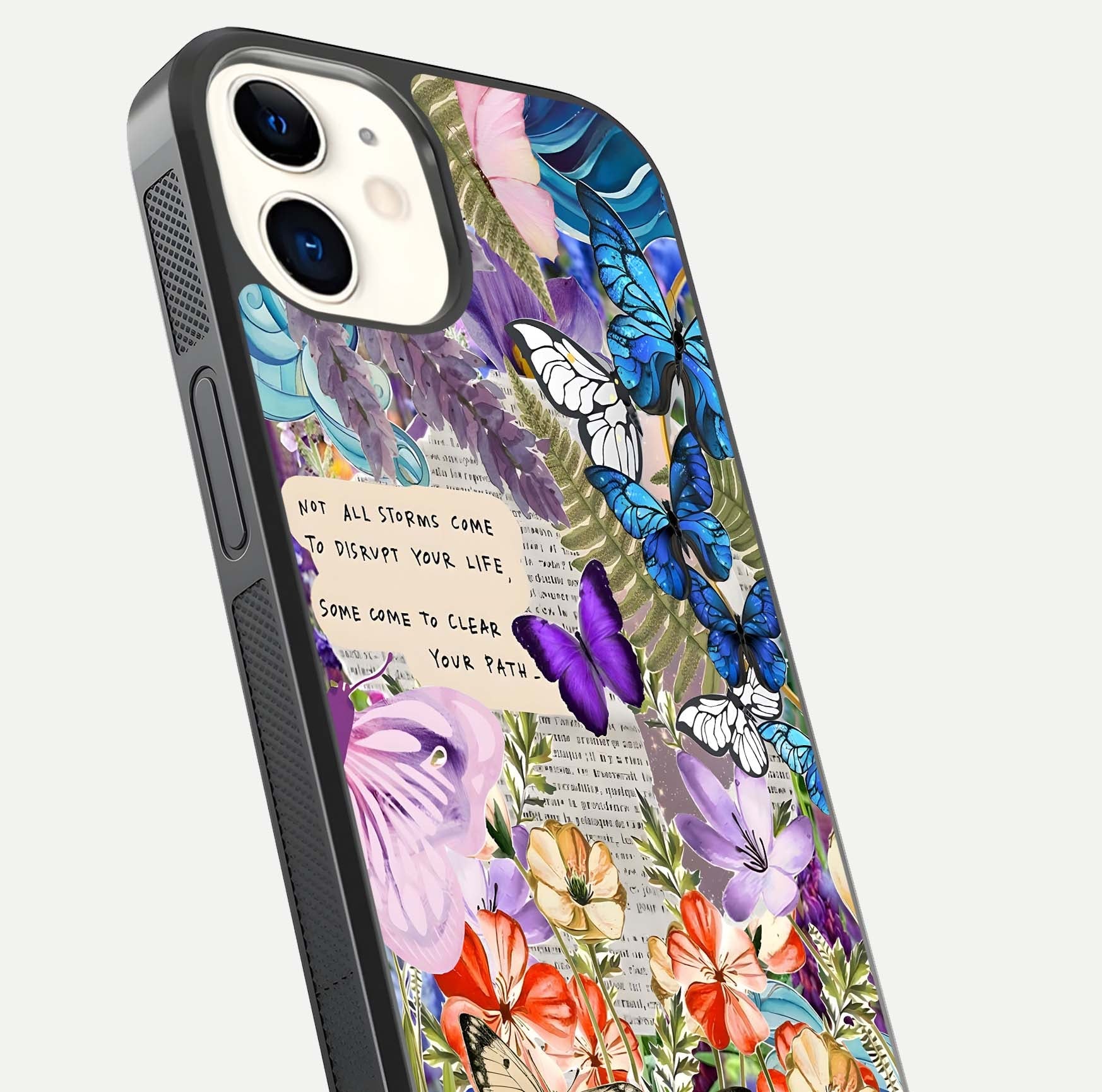 Storm Path Bloom Glass Case for iphone-12 close-up angled shot highlighting bloom texture and reflection
