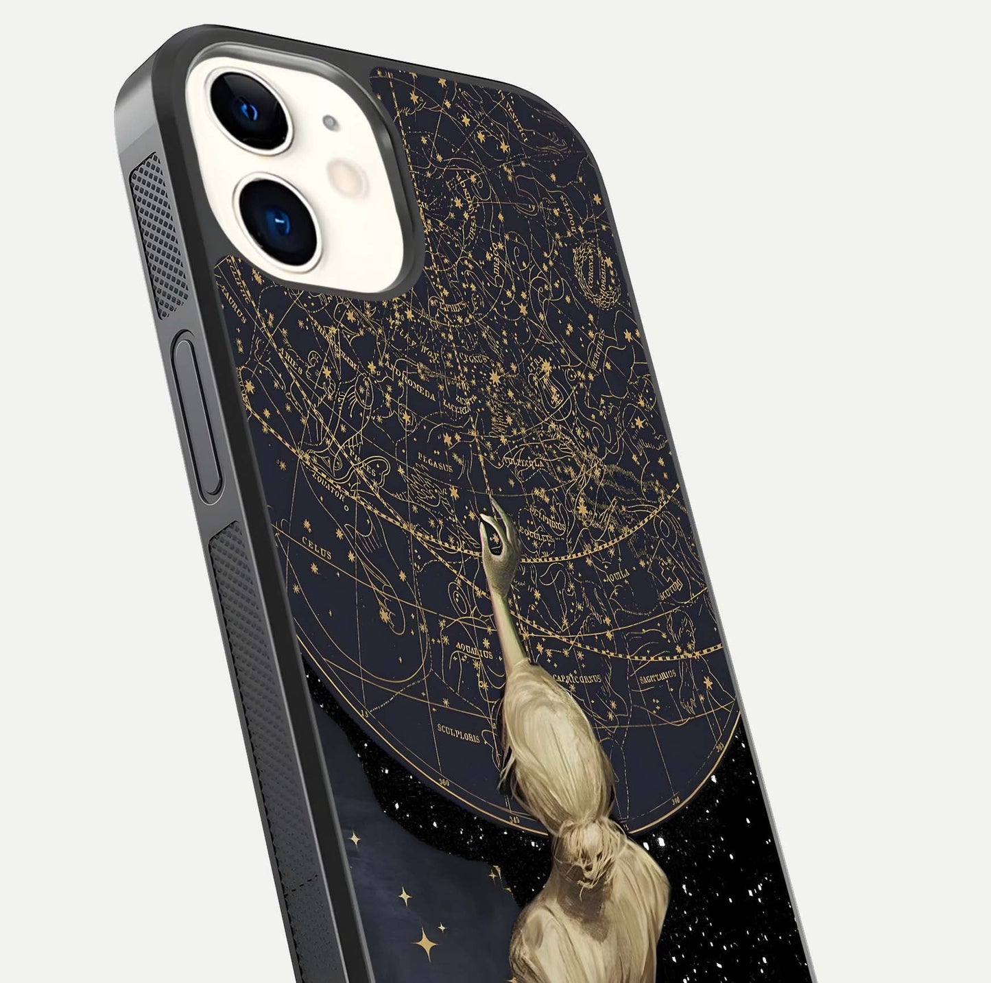 Taylor Swift Girl Glass Case for iphone-12 close-up angled shot highlighting texture and HD reflection