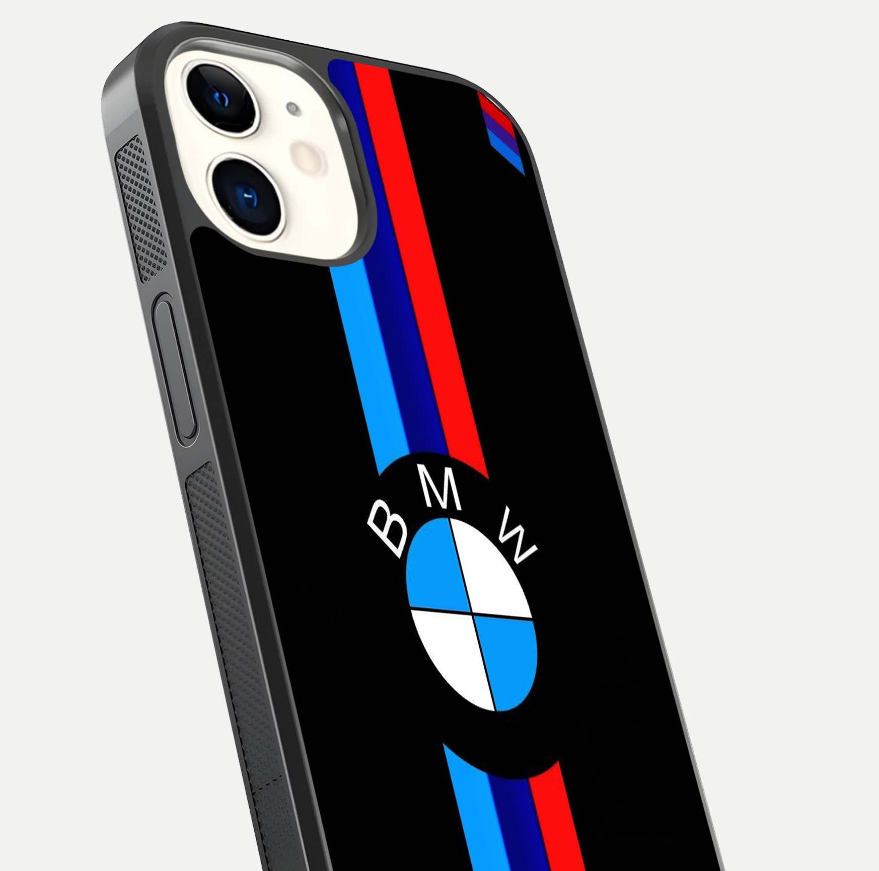 Turbo BMW Beast Glass Case for iphone-12 close-up angled shot highlighting car detailing and reflection