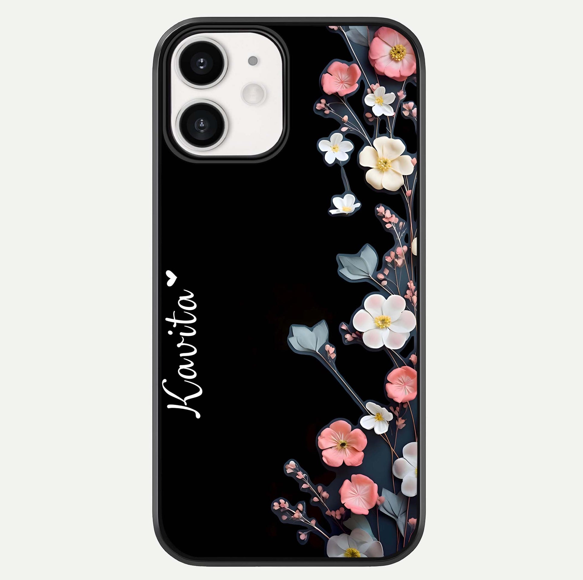 Black Elegance Floral Custom Name Glass Case For iPhone 16 Pro by Custom World