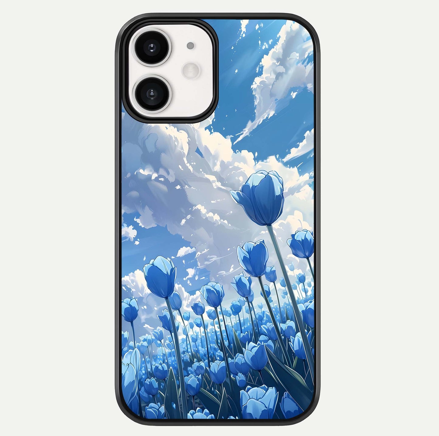 Blue Tulip Clouds Glass Case For iphone-12 by Custom World