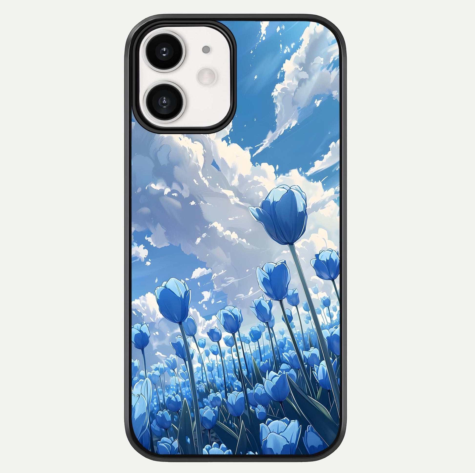 Blue Tulip Clouds Glass Case For iphone-12 by Custom World