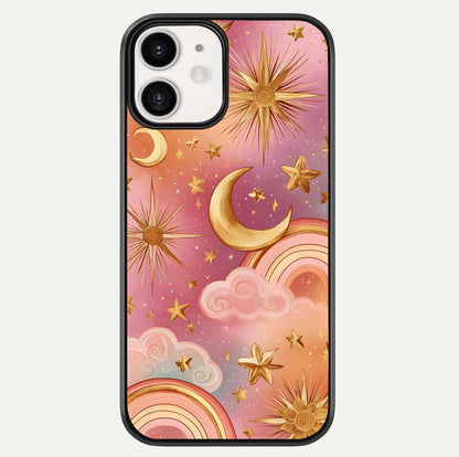 Golden Celestial Dreams Glass Case For iphone-12 by Custom World