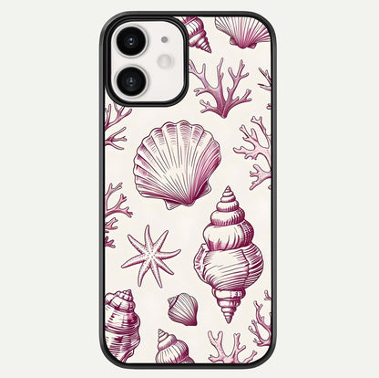 Pink Shells Outline Glass Case For iphone-12 by Custom World