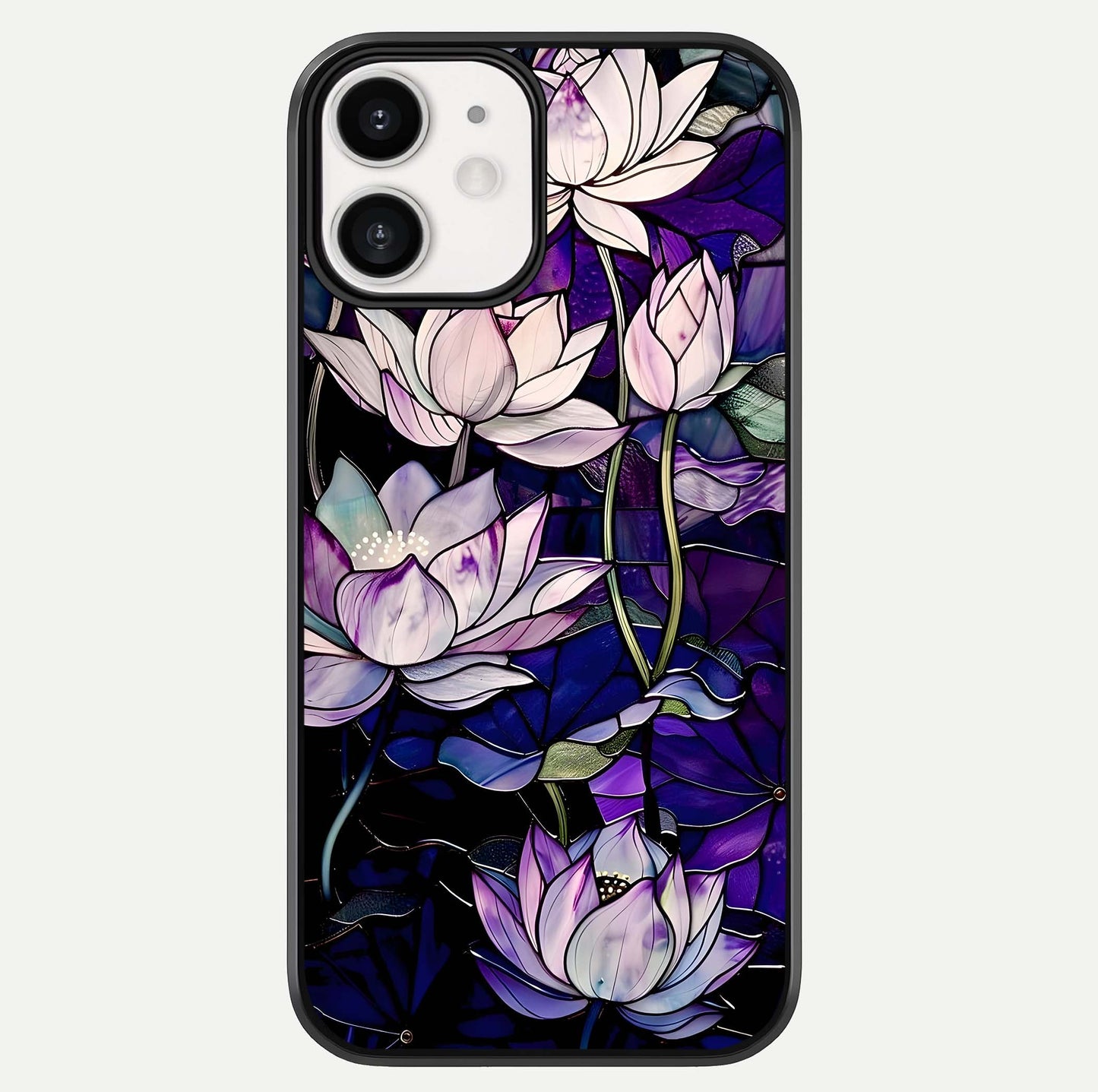 Purple Lotus Pattern Glass Case For iphone-12 by Custom World