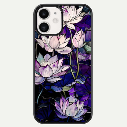 Purple Lotus Pattern Glass Case For iphone-12 by Custom World