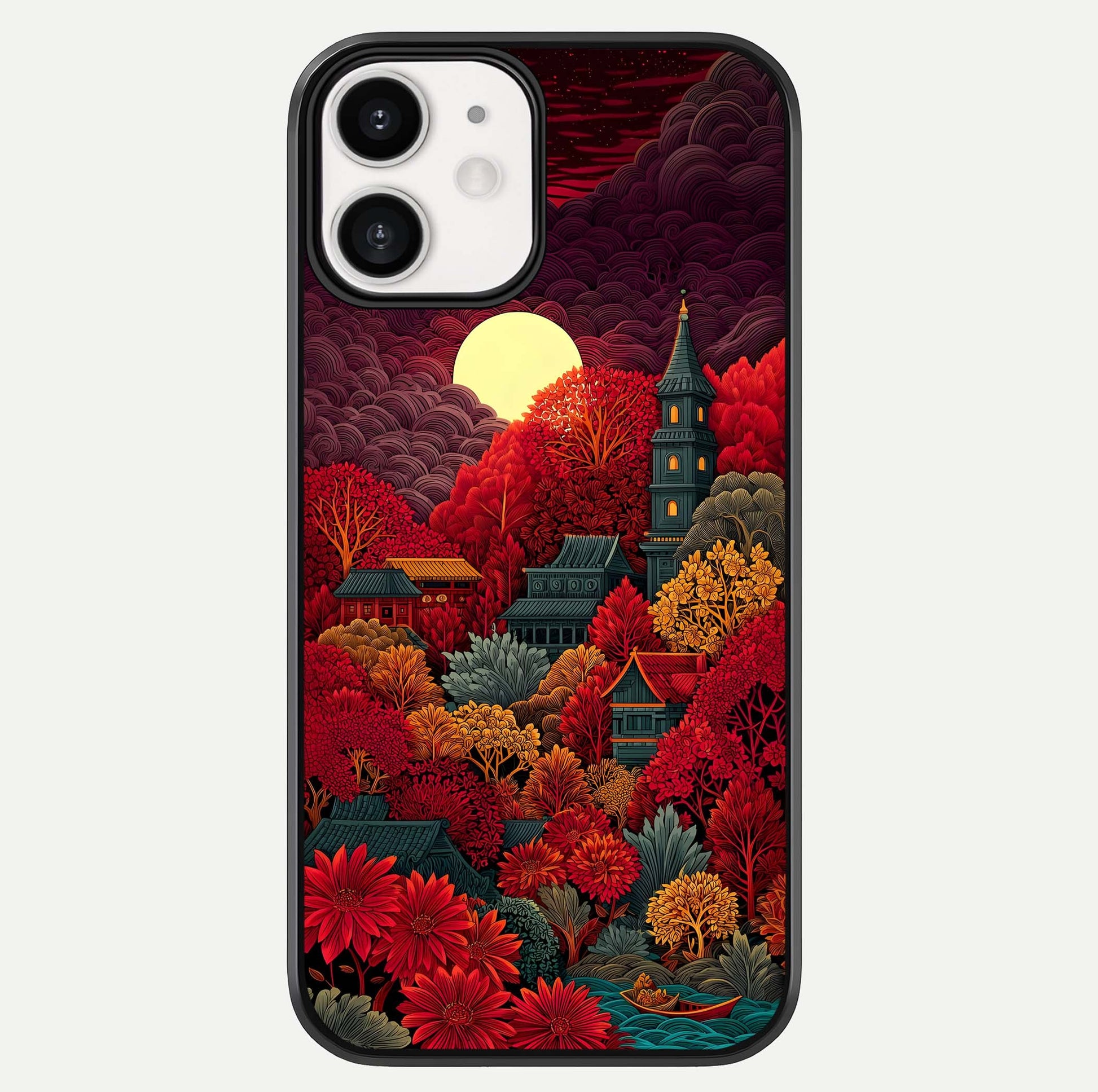 Scarlet Autumn Temple Glass Case For iphone-12 by Custom World