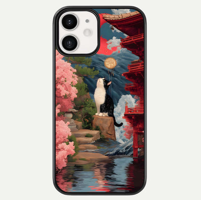Temple Cat Scenery Glass Case For iphone-12 by Custom World