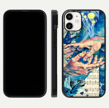 Aesthetic Divider Glass Case for iPhone 12 Mini front and back view layout showing black front display and minimal divider glass back