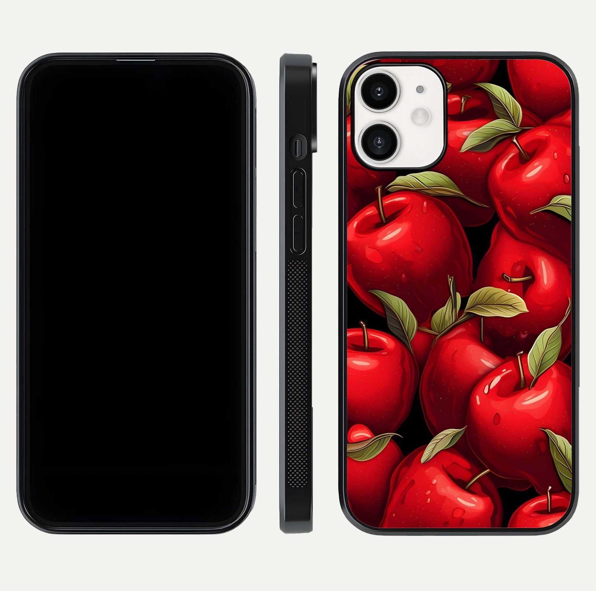Apple Pattern Glass Case for iPhone 12 Mini front and back layout highlighting clean lines and protective glass finish
