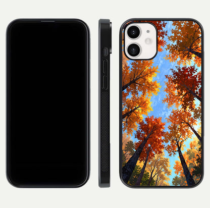 Autumn Sky Rise Glass Case for iPhone 12 Mini front and back layout showing sky print and edge smoothness