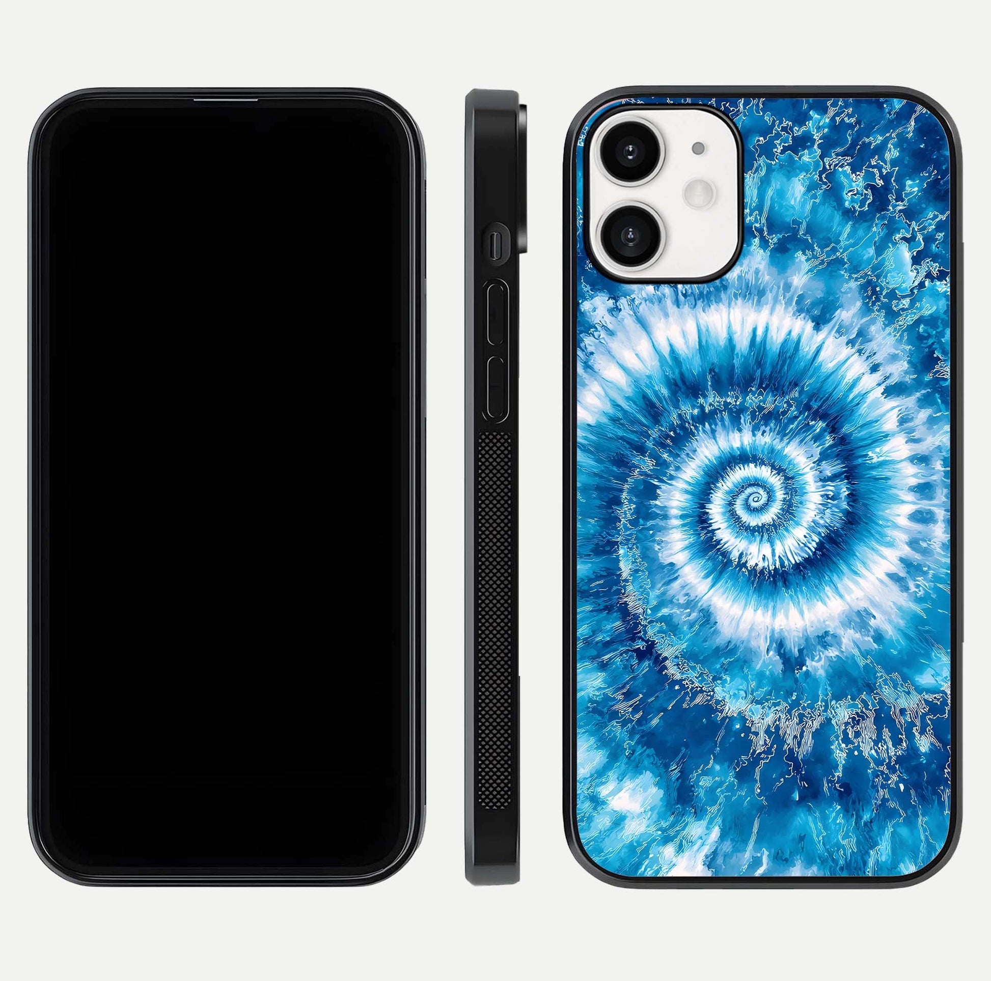 Blue Galaxy Wave Glass Case for iPhone 12 Mini front-and-back layout showing gradient flow and shine clarity