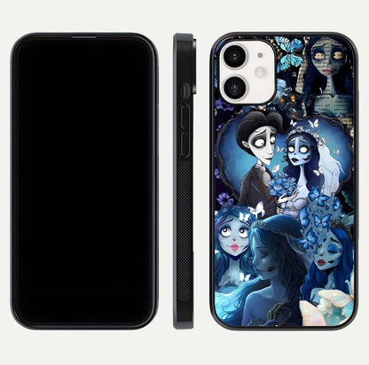 Butterfly Ghost Soul Glass Case for iPhone 12 Mini front-and-back layout highlighting dark art balance and HD shine