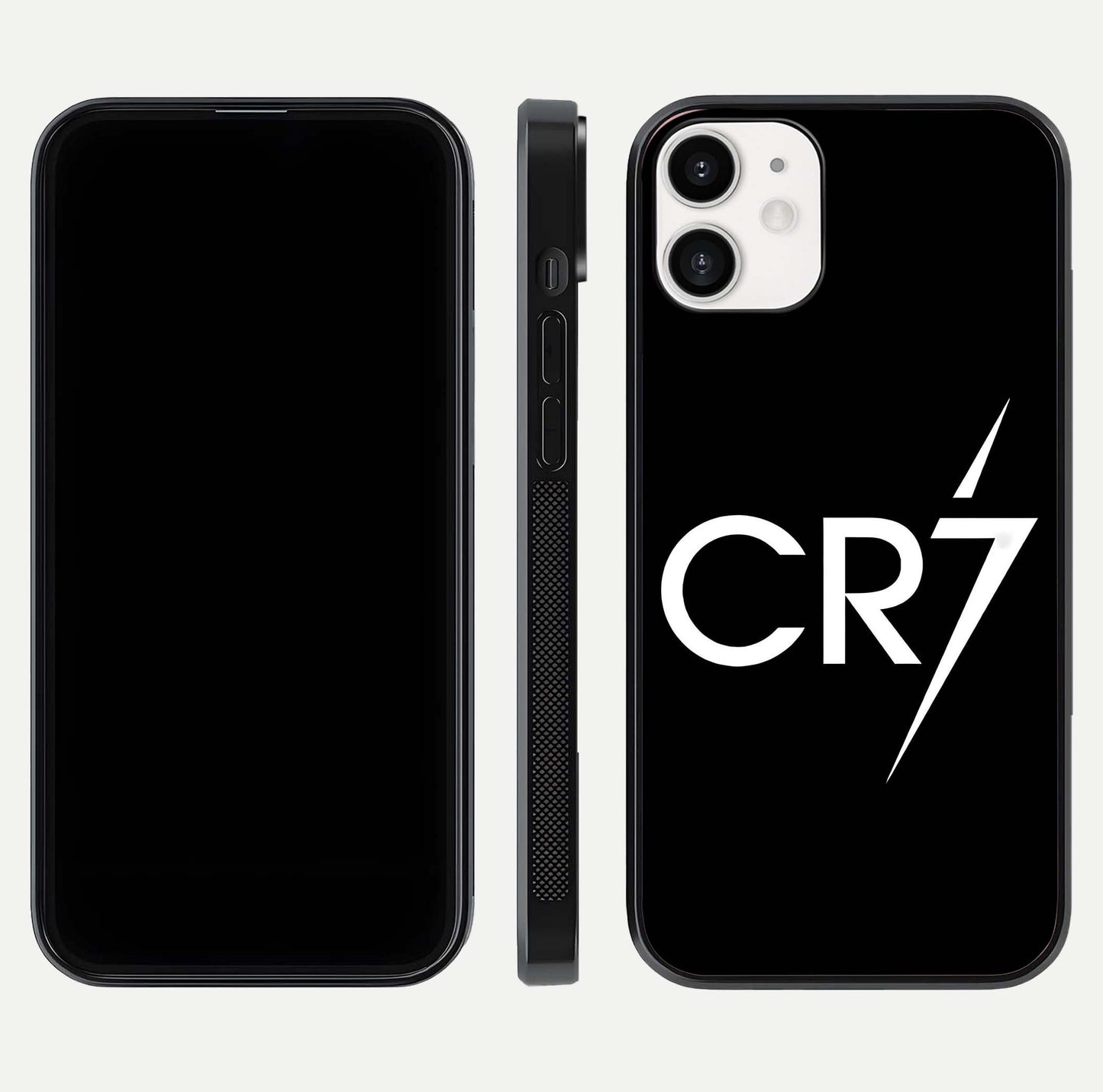 CR7 Elite Strike Glass Case for iPhone 12 Mini dual-view layout showing sport tones and edge clarity