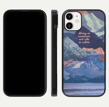 Celestial Mountain Calm Glass Case for iPhone 12 Mini dual-view layout displaying scenic tones and curved finish