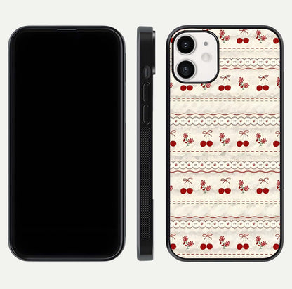 Cherry Bloom Charm Glass Case for iPhone 12 Mini front-and-back layout displaying floral art and smooth finish