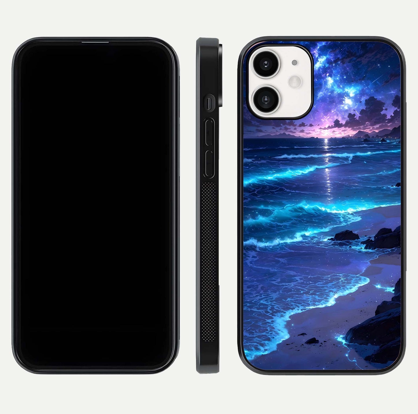 Classic Damn Look Glass Case for iPhone 12 Mini dual-view layout showing design clarity and glass polish