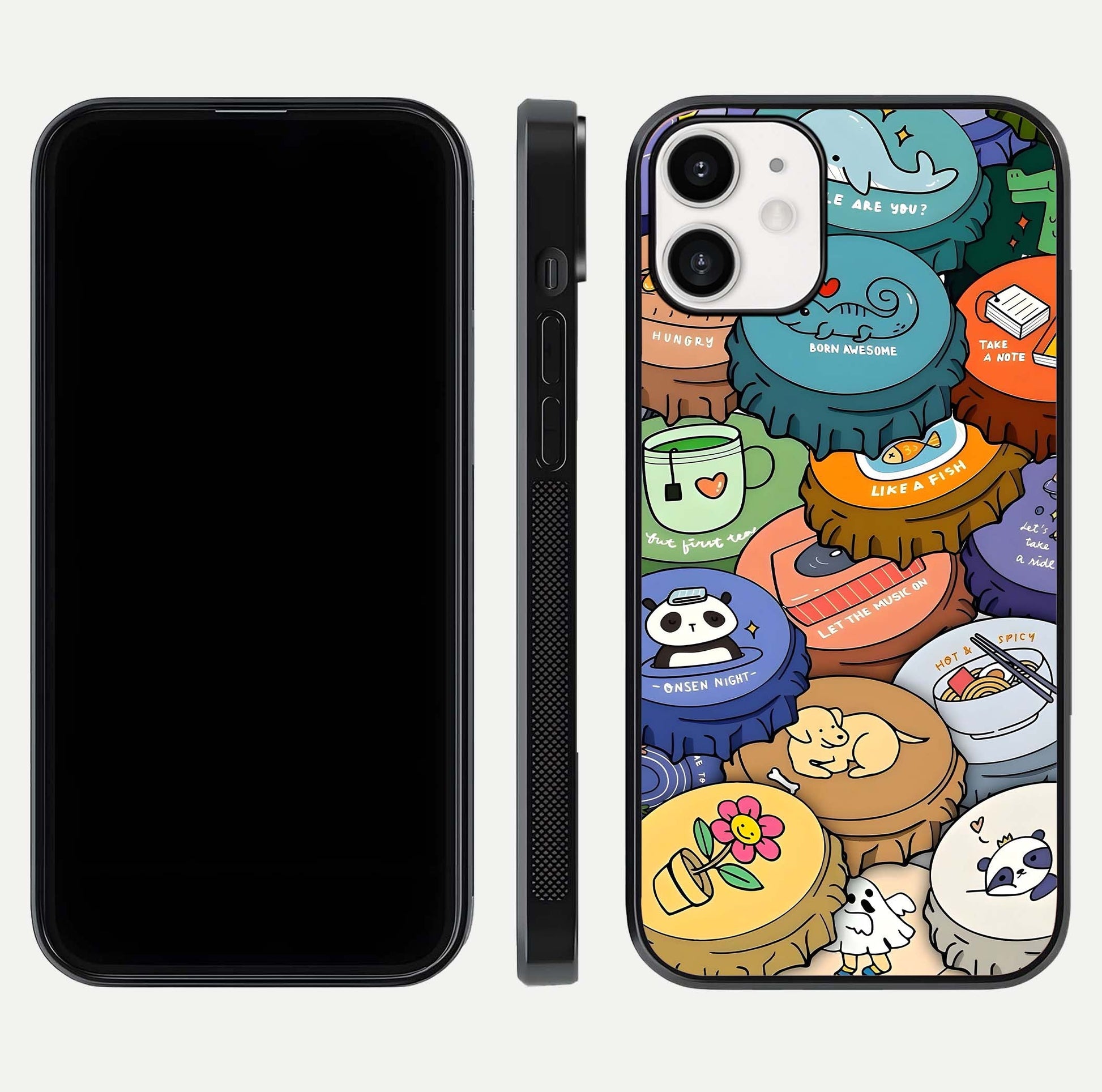 Coins Patterns Glass Case for iPhone 12 Mini dual-view layout displaying elegant art and glass clarity