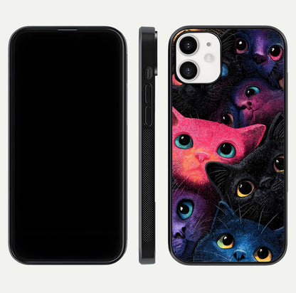 Cosmic Cats Dreams Glass Case for iPhone 12 Mini dual-view layout displaying HD print and glossy shine