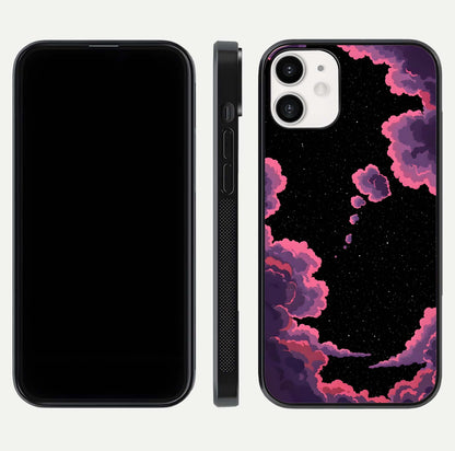 Cosmic Cloud Journey Glass Case for iPhone 12 Mini dual-view layout displaying celestial tones and edge clarity