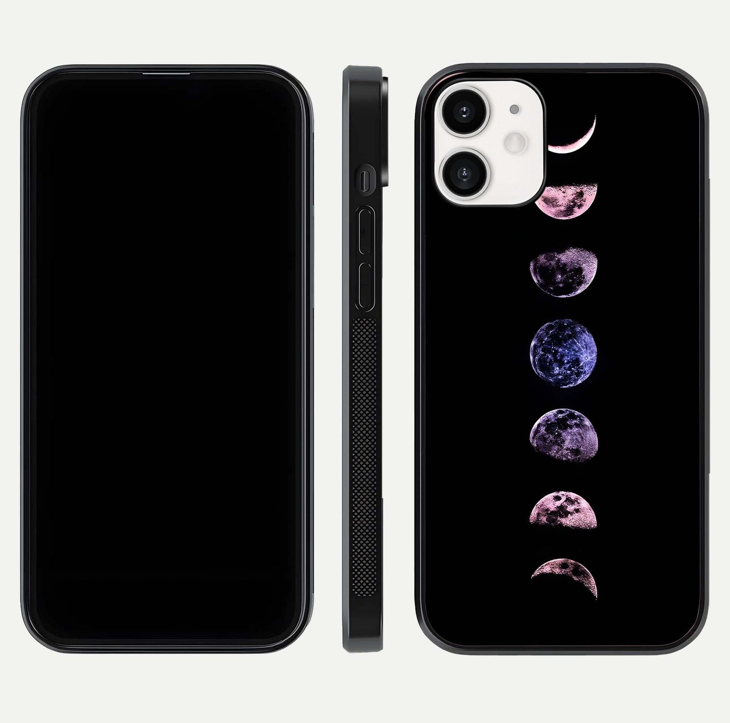 Crimson All Planets Glass Case for iPhone 12 Mini dual-view layout displaying crimson tones and curved edges