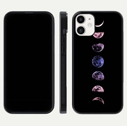 Crimson All Planets Glass Case for iPhone 12 Mini dual-view layout displaying crimson tones and curved edges