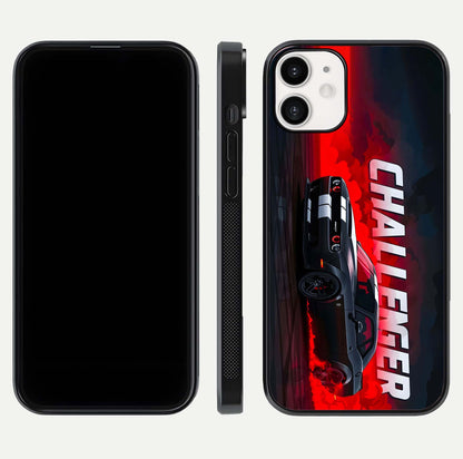 Crimson Challenger Fury Glass Case for iPhone 12 Mini dual-view layout displaying bold tones and edge polish