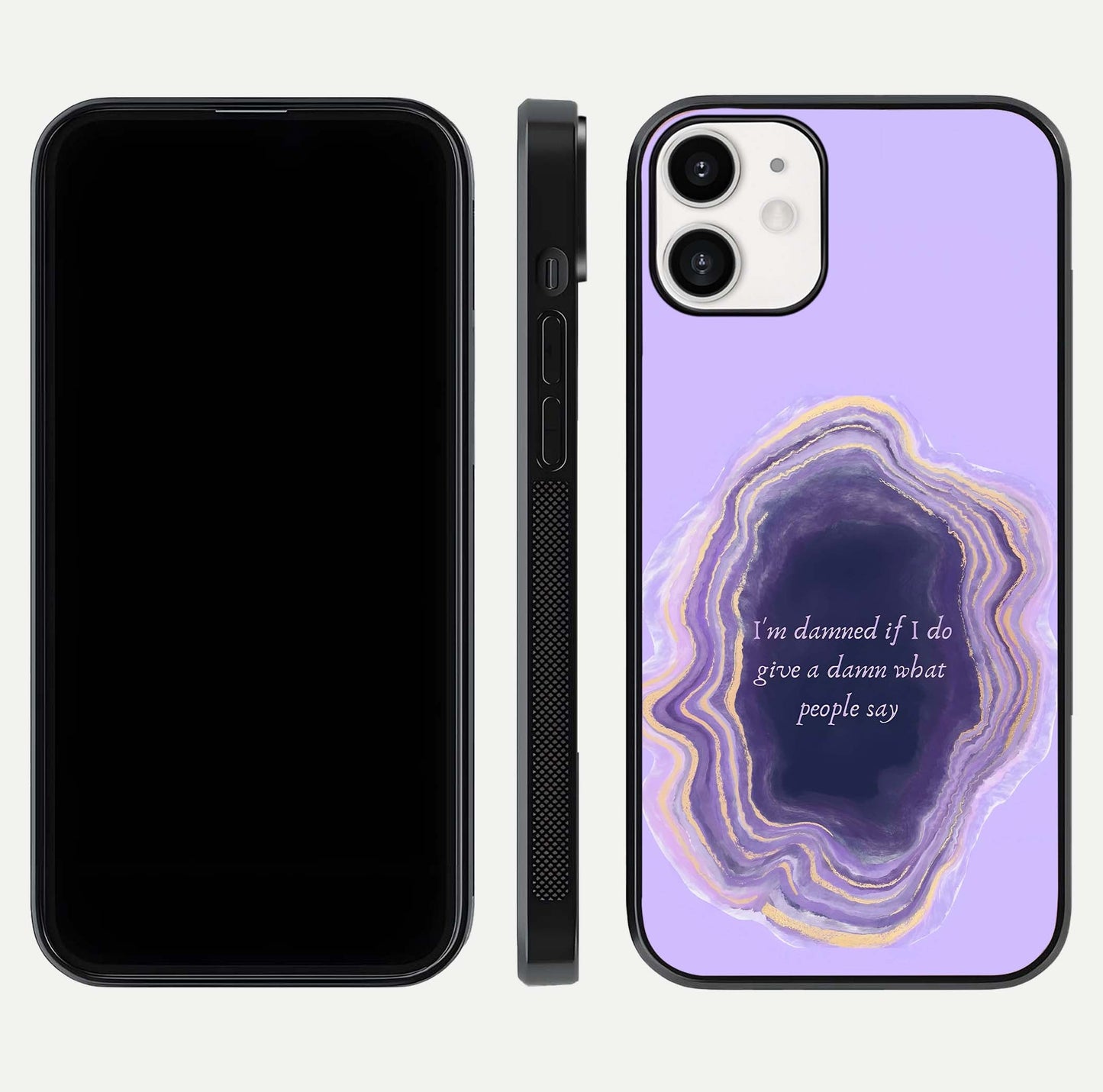 Damned People Quote Glass Case for iPhone 12 Mini dual-view layout displaying modern print and glass clarity