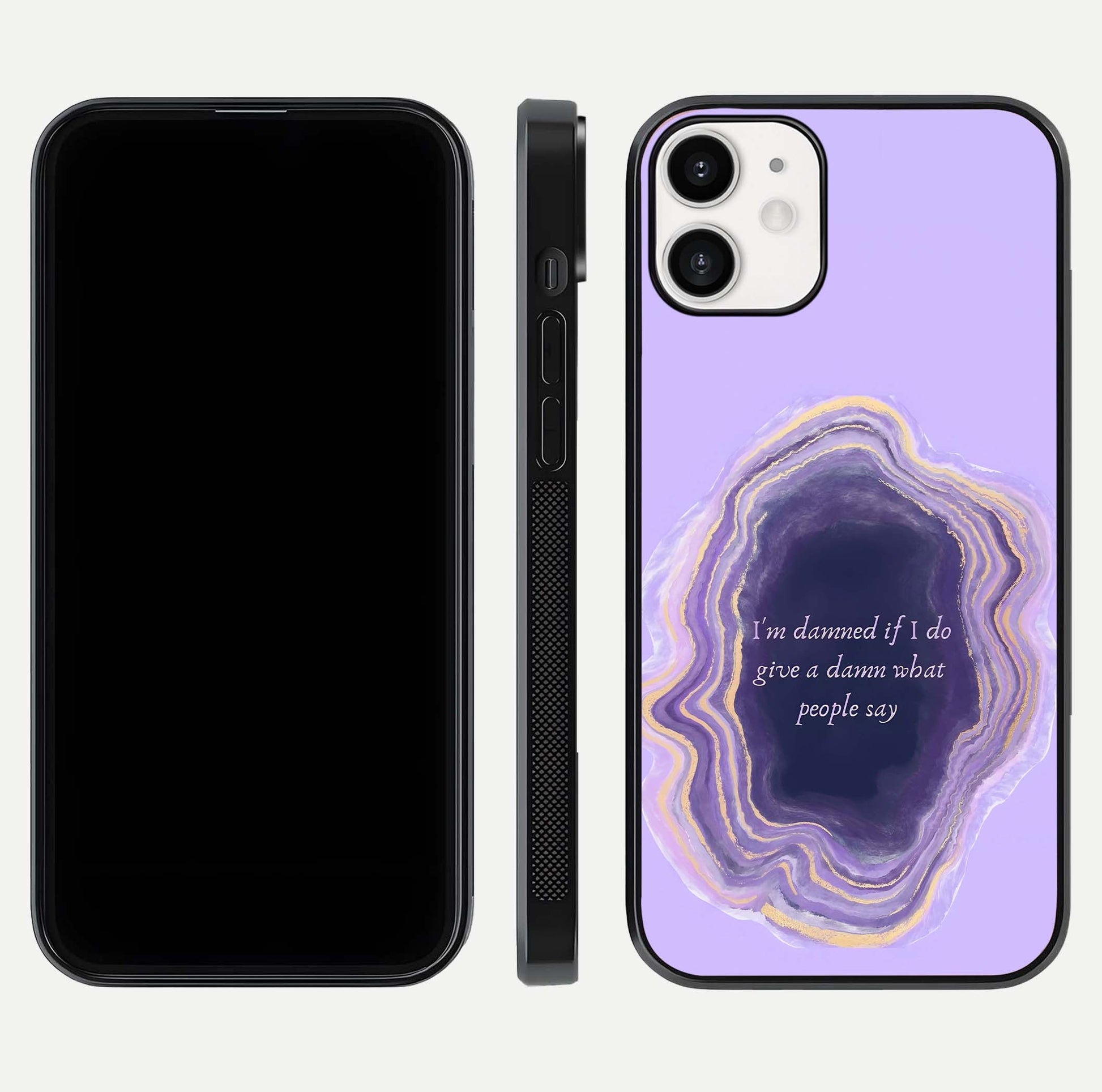 Damned People Quote Glass Case for iPhone 12 Mini dual-view layout displaying modern print and glass clarity