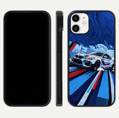 Drift Power Rush Glass Case for iPhone 12 Mini dual-view layout displaying dynamic motion art and HD gloss