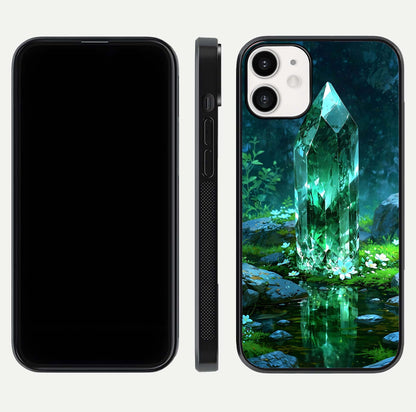 Emerald Light Crystal Glass Case for iPhone 12 Mini dual-view layout displaying gem-like tones and polished edge