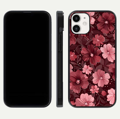 Flower Blush Bloom Glass Case for iPhone 12 Mini dual-view layout displaying HD print and smooth curves