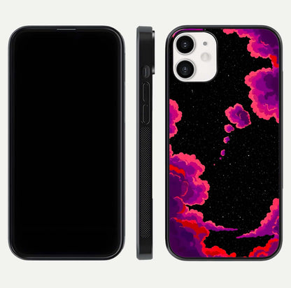Galaxy Dream Frame Glass Case for iPhone 12 Mini front and back view layout highlighting cosmic design and smooth glass curvature