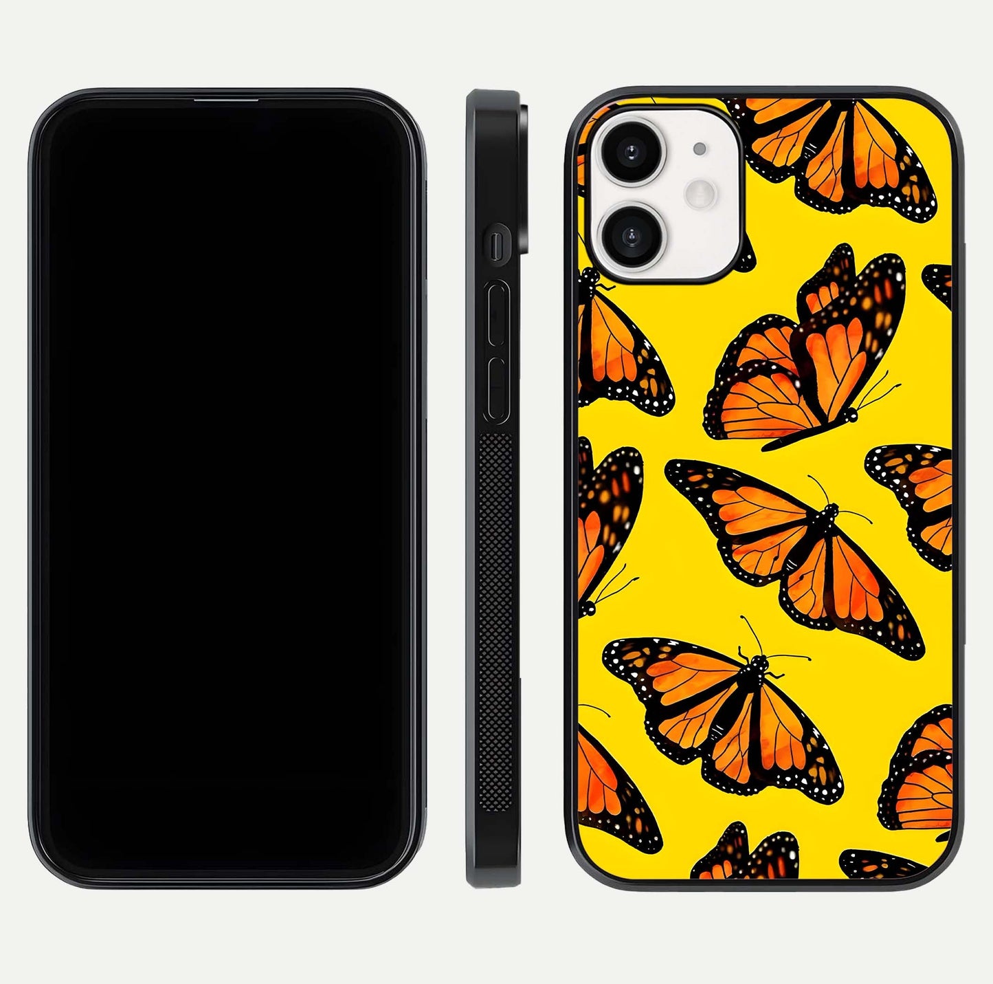 Golden Wing Flight Glass Case for iPhone 12 Mini front and back view layout highlighting graceful lines and curved glass
