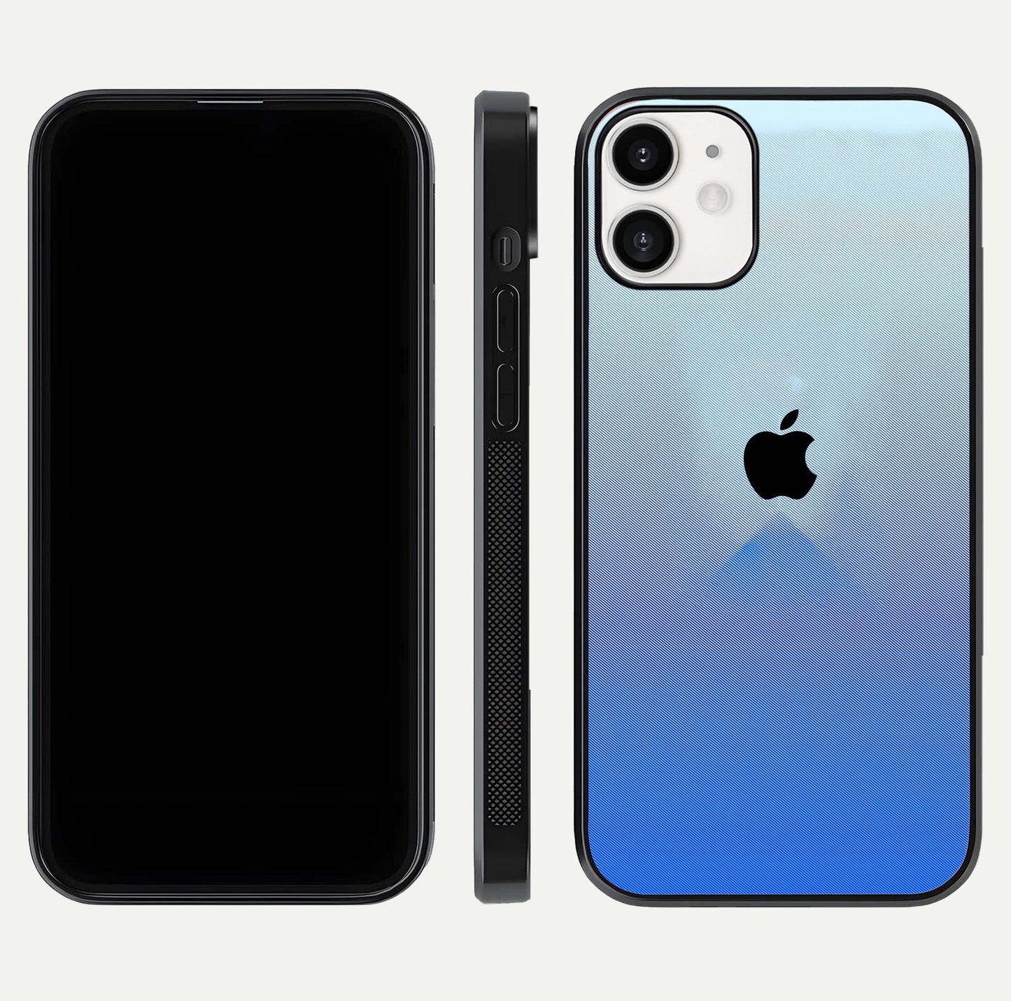Gradient Apple Vibe Glass Case for iPhone 12 Mini front and back view layout highlighting minimalist Apple design and curved edges