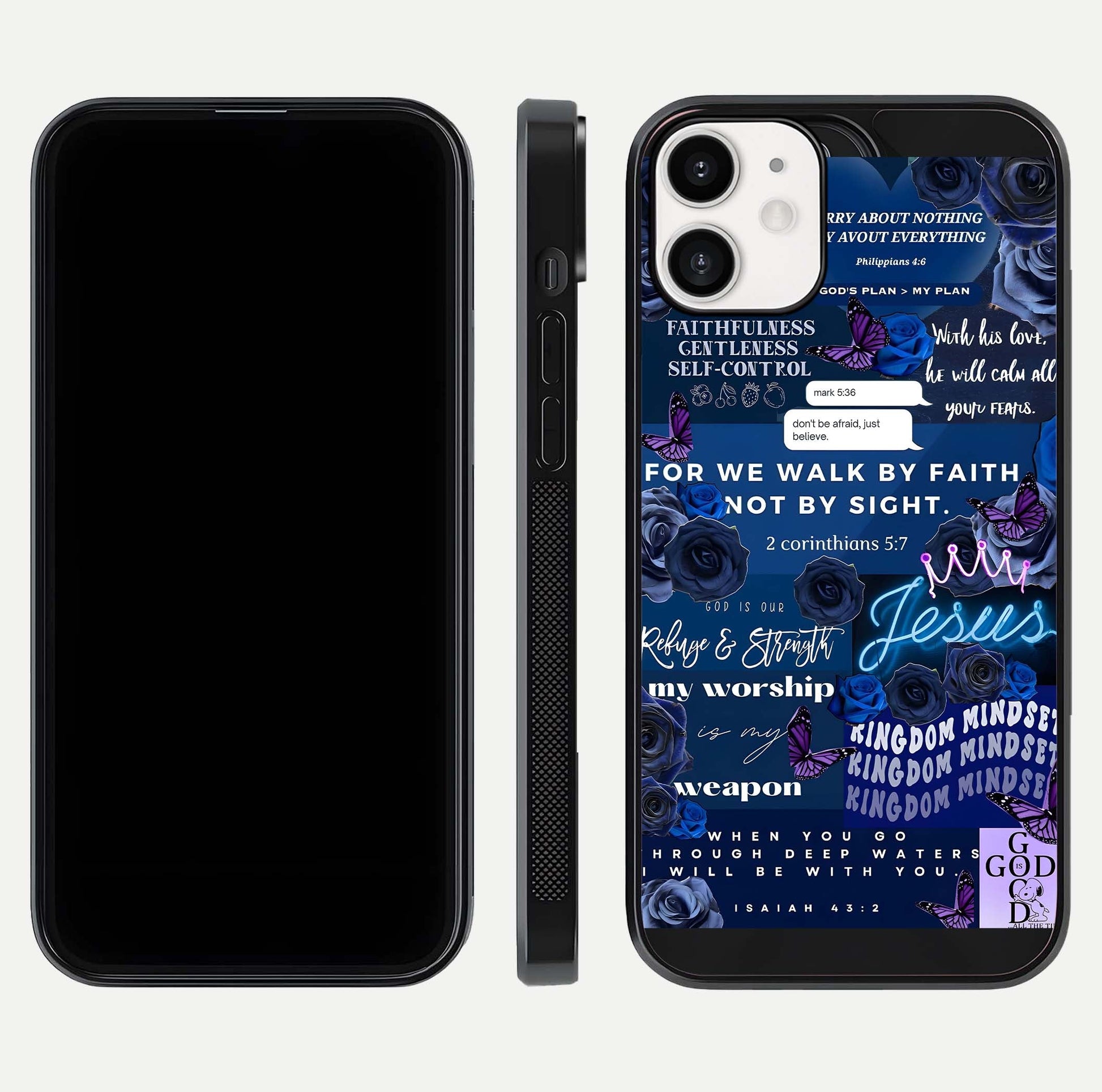 Kingdom Faith Glow Glass Case for iPhone 12 Mini front and back view layout highlighting radiant spiritual design