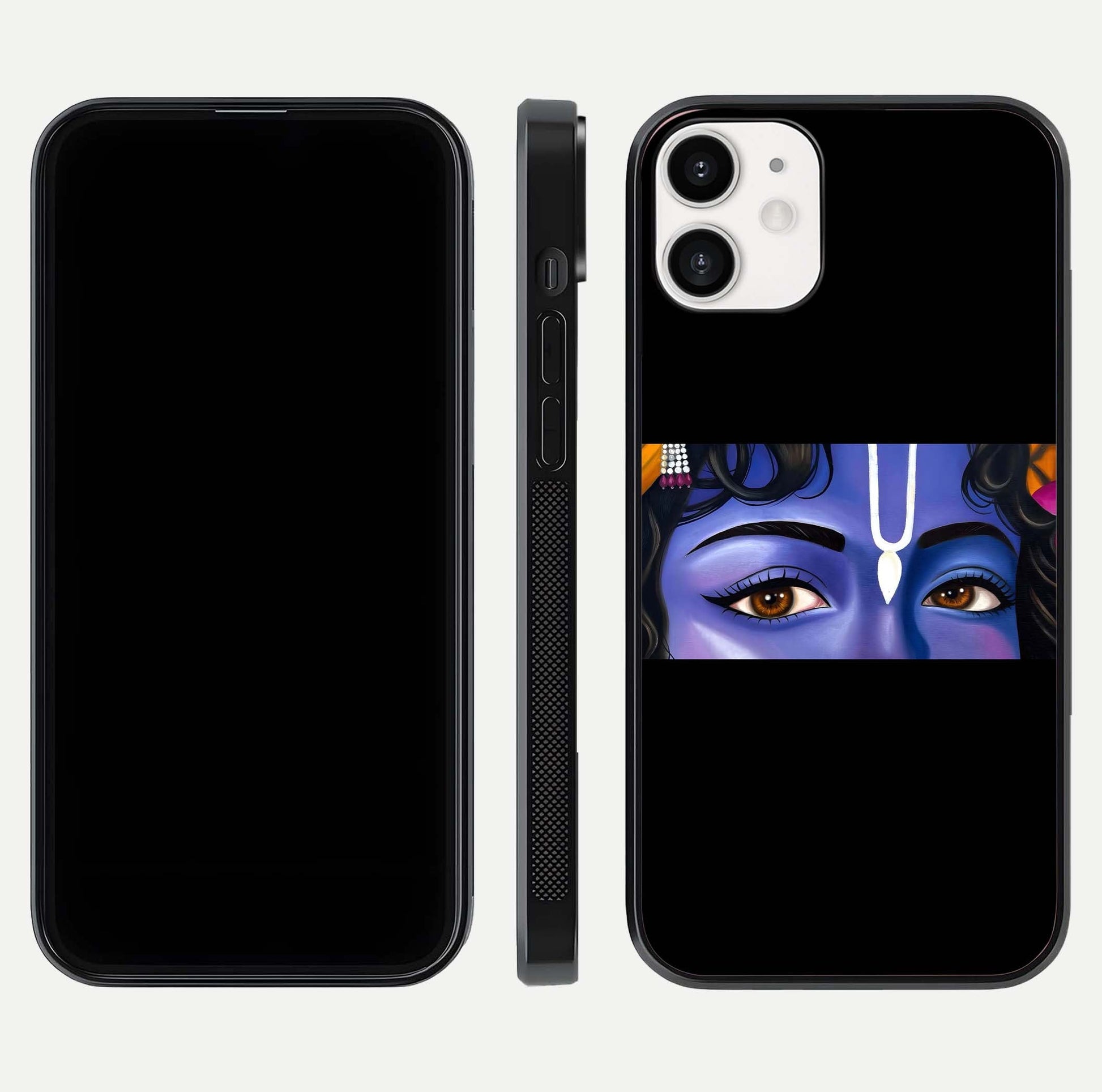 Krishna Eye Glass Case for iPhone 12 Mini front and back view layout highlighting detailed spiritual motif