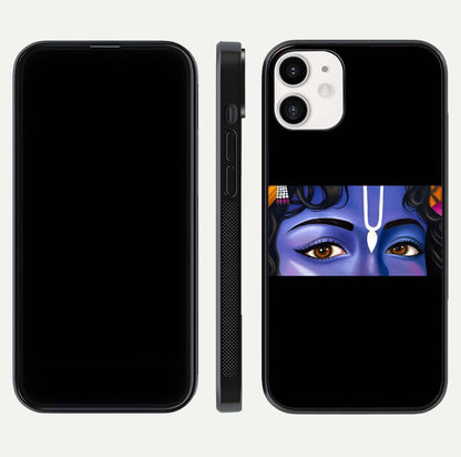 Krishna Eye Glass Case for iPhone 12 Mini front and back view layout highlighting detailed spiritual motif