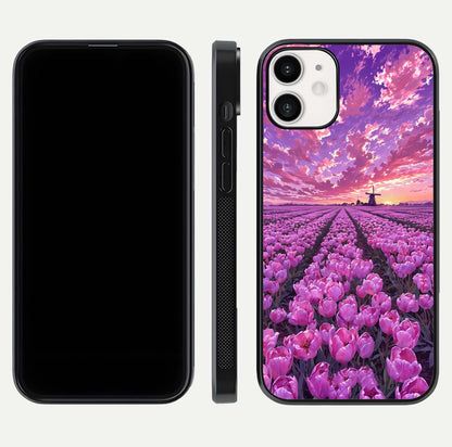 Lavender Dream Skies Glass Case for iPhone 12 Mini front and back view layout highlighting dreamy sky gradient