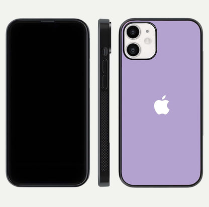 Lavender Soft Minimal Glass Case for iPhone 12 Mini front and back view layout highlighting soft hue and curved edges