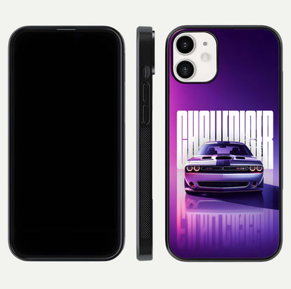 Midnight Muscle Ride Glass Case for iPhone 12 Mini front & back layout with dark automotive tones and edges
