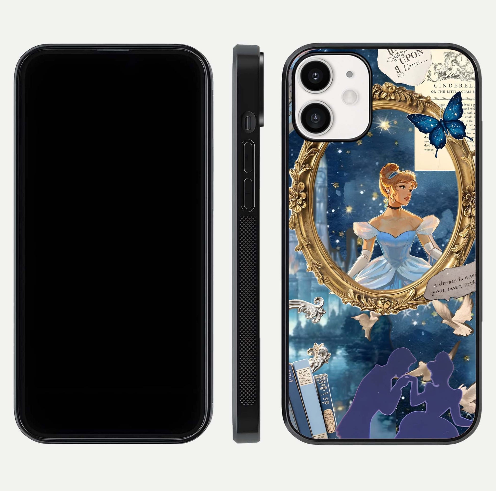 Midnight Queen Glass Case for iPhone 12 Mini front & back layout displaying regal tones and smooth edges