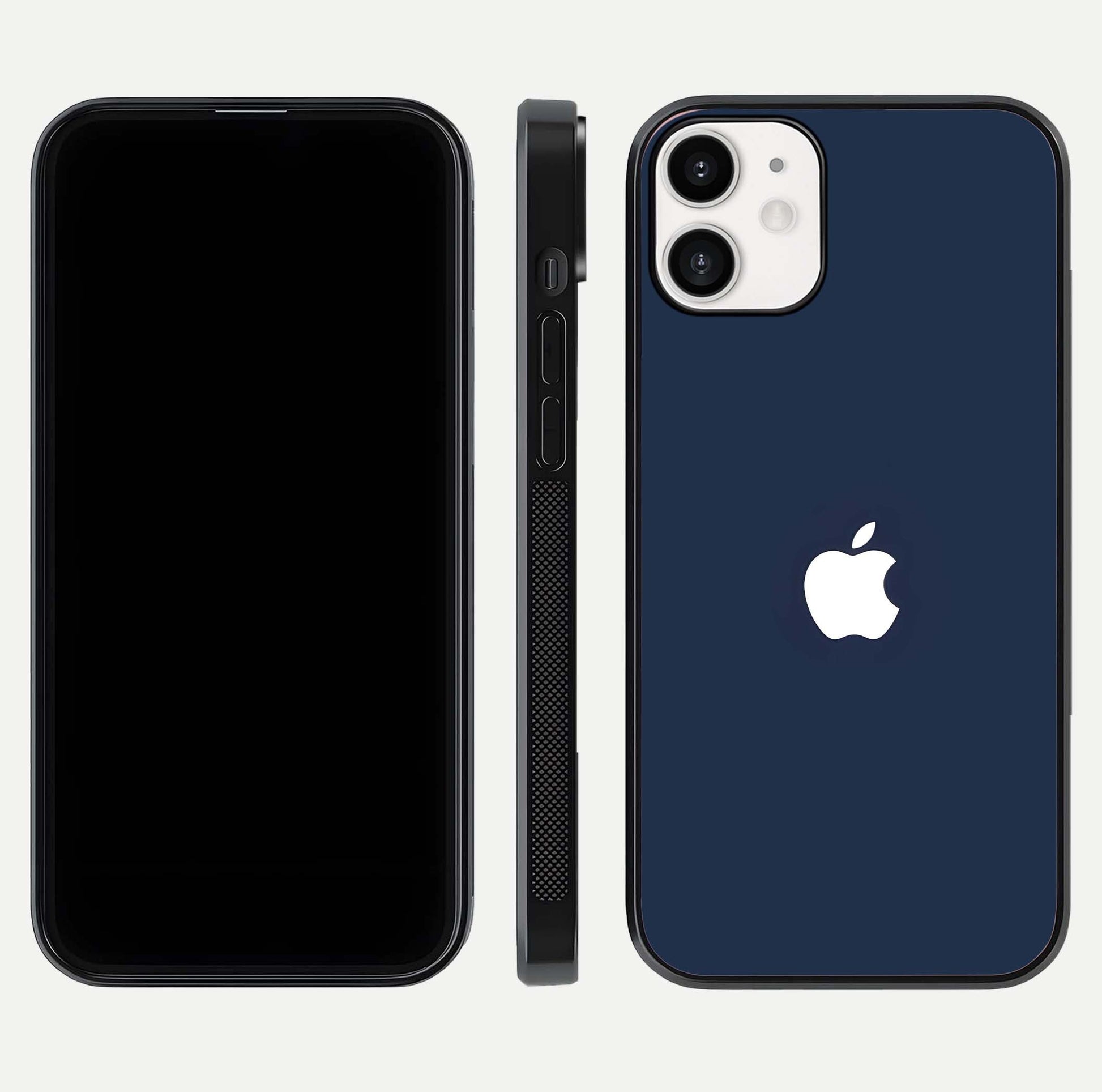 Minimal Apple Night Glass Case for iPhone 12 Mini front & back layout highlighting simplicity and edge curve