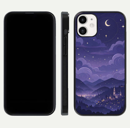 Minimal Night View Glass Case for iPhone 12 Mini front & back layout highlighting minimal night vibe and curves