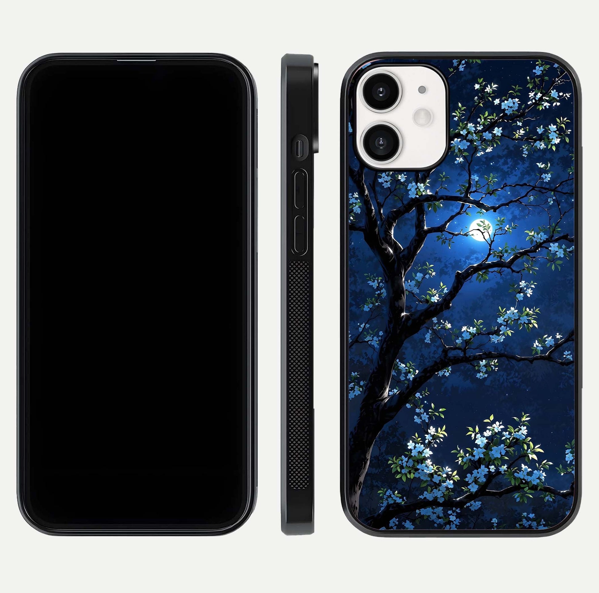 Mystic Floral Night Glass Case for iPhone 12 Mini front & back layout showing elegant floral art and smooth edges