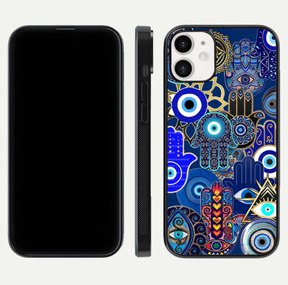 Mystic Palm Guard Glass Case for iPhone 12 Mini front & back layout highlighting spiritual art and edge finish