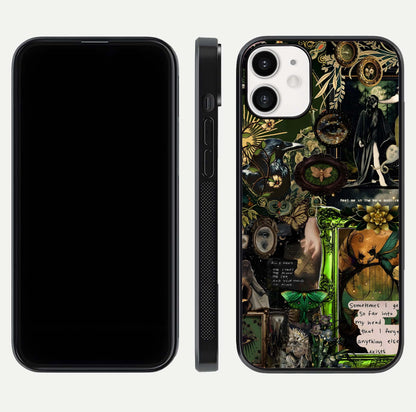 Mystic Woods Secret Glass Case for iPhone 12 Mini front & back layout showing nature theme and smooth edges