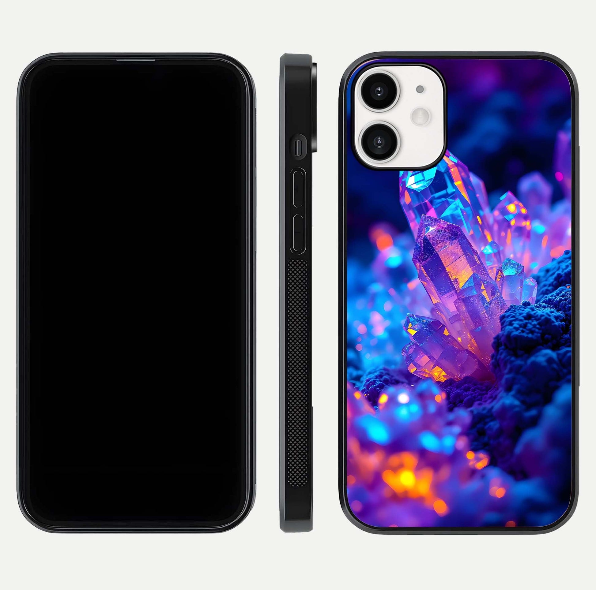 Neon Aura Shards Glass Case for iPhone 12 Mini front & back layout showing vivid tones and edge finish